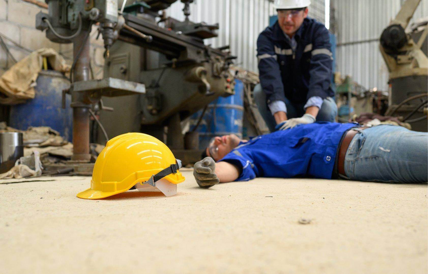 An unconscious man who has been injured on the job who will file for workers compensation in Forest Park, Georgia